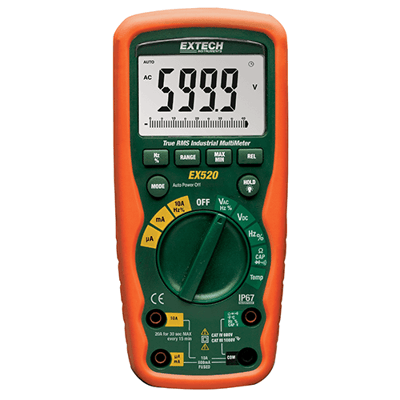 Extech 11 Function Heavy Duty True RMS Industrial MultiMeter, EX520