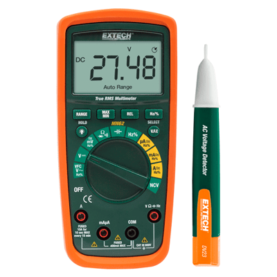 Extech True RMS Multimeter with AC Voltage Detector Kit, MN62-K